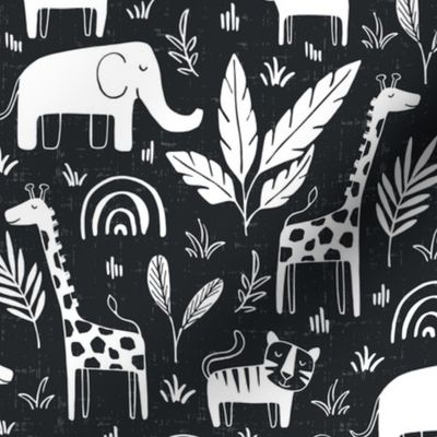 Sleepy Safari - Nursery Animals Dusty Black and White Regular Scale