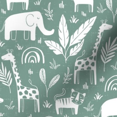 Sleepy Safari - Nursery Animals Green Regular Scale