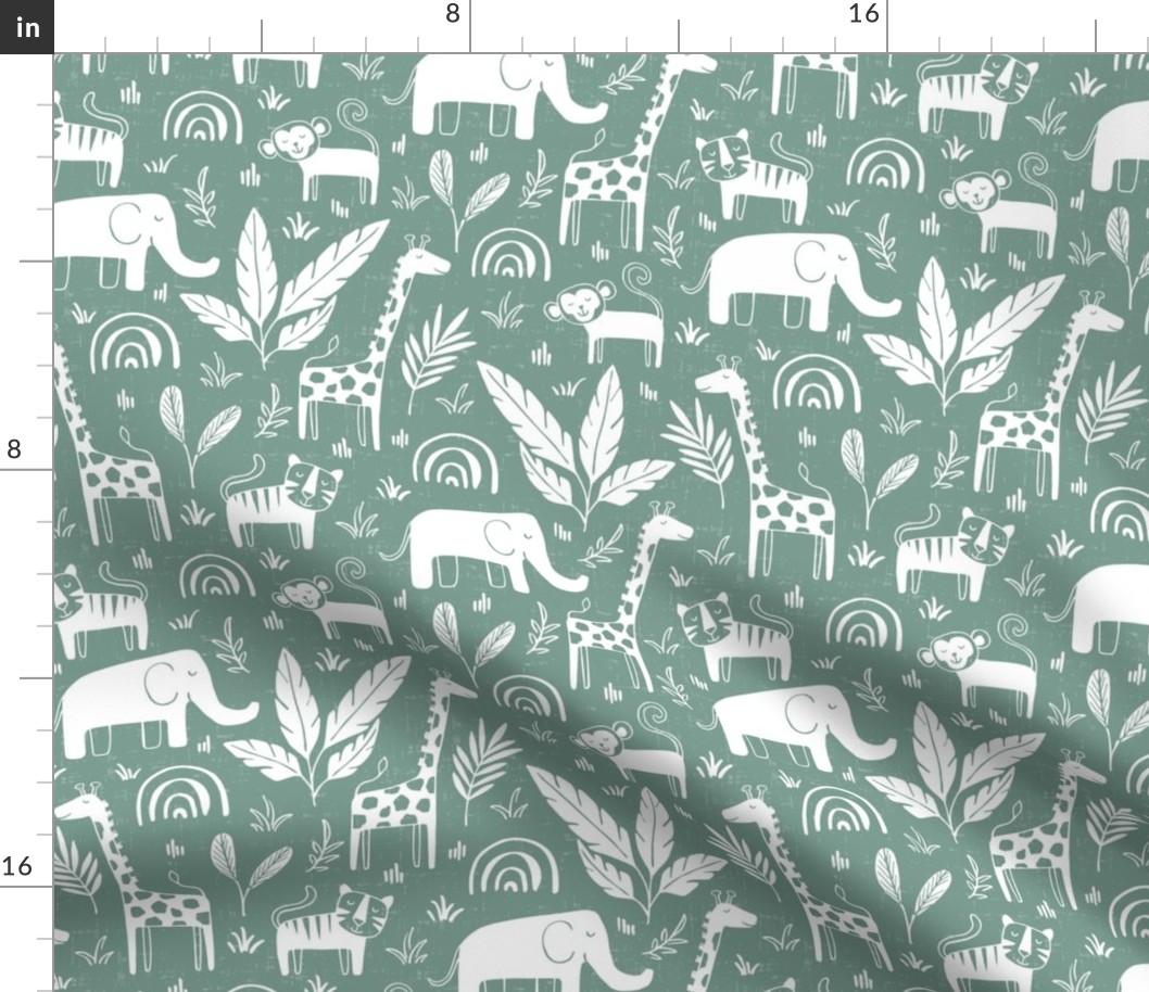 Sleepy Safari - Nursery Animals Green Regular Scale