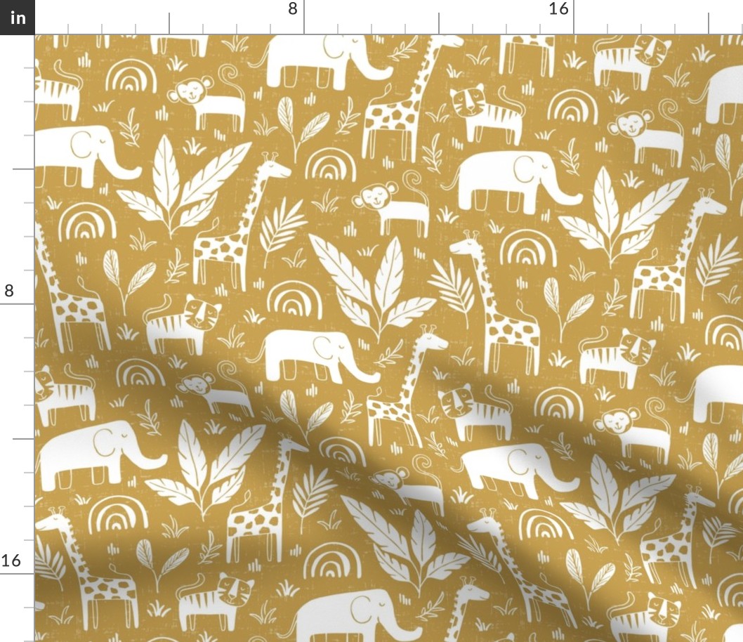 Sleepy Safari - Nursery Animals Mustard Yellow Regular Scale