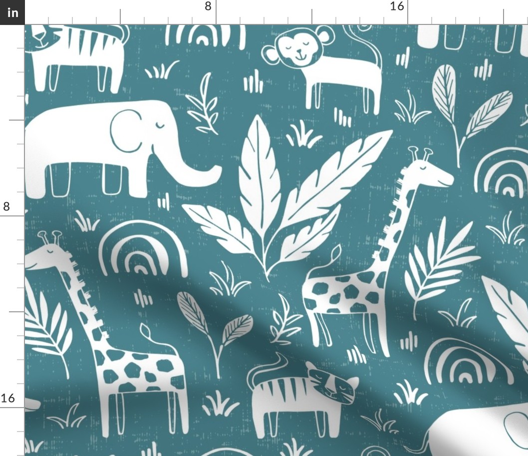 Sleepy Safari - Nursery Animals Teal Large Scale