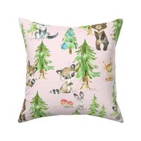 XL Young Forest (shell pink) Kids Woodland Animals & Trees, Bedding Blanket Baby Nursery