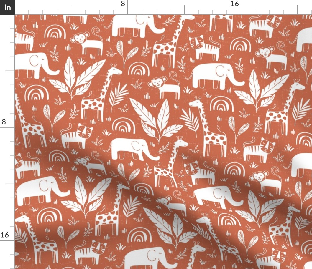 Sleepy Safari - Nursery Animals Terra Cotta Red Regular Scale