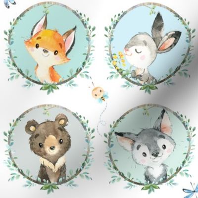 Young Forest Friends //  Woodland Animals w/ Wreath, MEDIUM scale