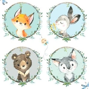 Young Forest Friends //  Woodland Animals w/ Wreath, MEDIUM scale