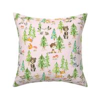 Young Forest (shell pink) Kids Woodland Animals & Trees, Bedding Blanket Baby Nursery, MEDIUM scale