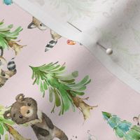 XS Young Forest (shell pink) Kids Woodland Animals & Trees, Bedding Blanket Baby Nursery