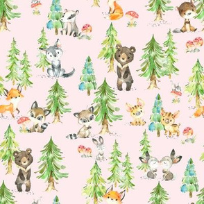 XS Young Forest (shell pink) Kids Woodland Animals & Trees, Bedding Blanket Baby Nursery