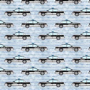 (small scale) Police cars on blue stripes (black)- LAD20