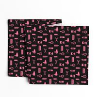 Salon & Barber Hairdresser Pattern in Coral Pink with Black Background