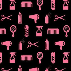 Salon & Barber Hairdresser Pattern in Coral Pink with Black Background