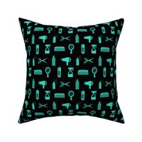 Salon & Barber Hairdresser Pattern in Teal Green with Black Background