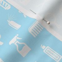 Salon & Barber Hairdresser Pattern in White with Baby Blue Background