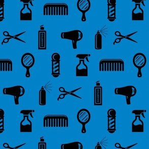 Salon & Barber Hairdresser Pattern in Black with Blue Background