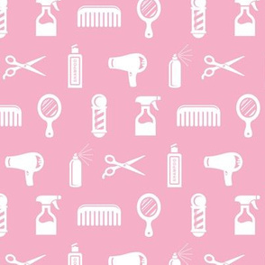 Salon & Barber Hairdresser Pattern in White with Baby Pink Background