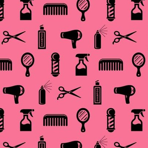 Salon & Barber Hairdresser Pattern in Black with Coral Pink Background