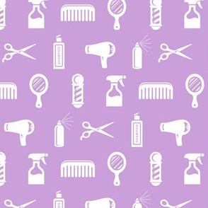 Salon & Barber Hairdresser Pattern in White with Lilac Purple Background