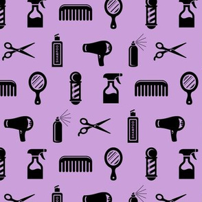 Salon & Barber Hairdresser Pattern in Black with Lilac Purple Background