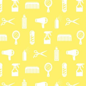 Salon & Barber Hairdresser Pattern in White with Soft Yellow Background