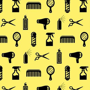Salon & Barber Hairdresser Pattern in Black with Soft Yellow Background