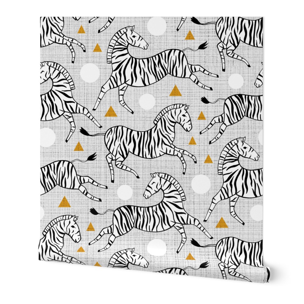 Zebras - Mustard & Grey (Large Version)