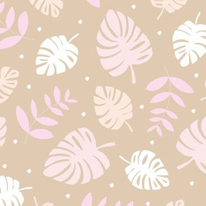 Little lush leaves jungle garden summer island boho hawaii nursery print neutral latte soft pink beige apricot pastel