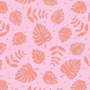 Little lush leaves jungle garden summer island boho hawaii nursery print neutral girls pink coral orange