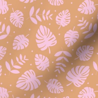 Little lush leaves jungle garden summer island boho hawaii nursery print neutral girls pink caramel