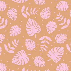 Little lush leaves jungle garden summer island boho hawaii nursery print neutral girls pink caramel