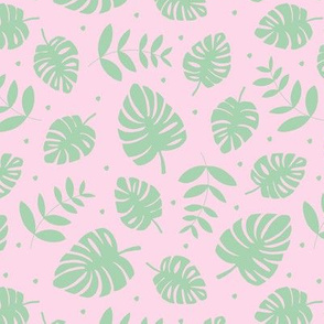 Little lush leaves jungle garden summer island boho hawaii nursery print neutral girls pink sage green mint