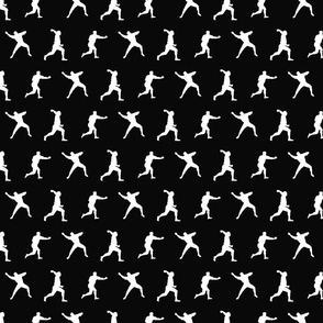 Baseball Player Silhouettes in White on Black Background (Small Scale)