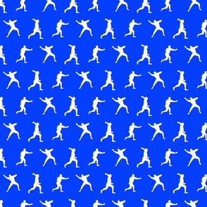 Baseball Player Silhouettes in White on Royal Blue Background (Small Scale)