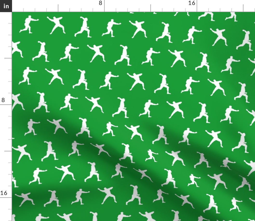 Baseball Player Silhouettes in White on Green Background (Small Scale)