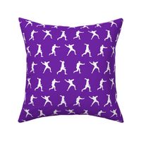 Baseball Player Silhouettes in White on Purple Background (Small Scale)