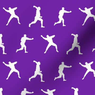 Baseball Player Silhouettes in White on Purple Background (Small Scale)