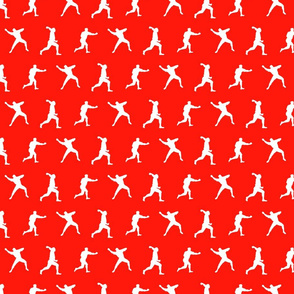 Baseball Player Silhouettes in White on Red Background (Small Scale)