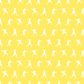 Baseball Player Silhouettes in White on Yellow Background (Small Scale)