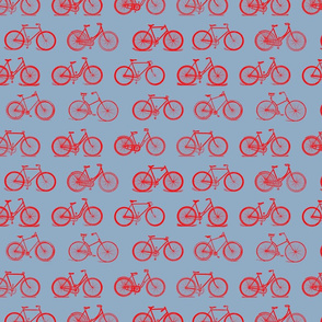 Retro Bicycles Blue & Red Pattern (Small Scale Version)