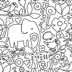 line art safari (large) jungle doodle wall black large scale