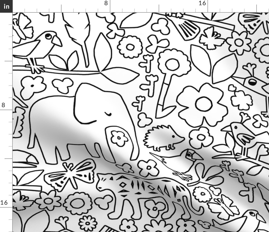 line art safari (large) jungle doodle wall black large scale