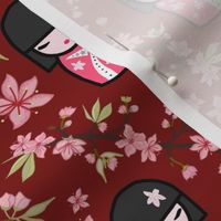 Spring Cherry Blossom- Japanese Dolls on red chocolate, medium 