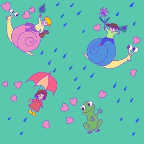 Snail ride on Rainy day