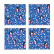 Spring Cherry Blossom - Japanese Dolls on Sky blue, medium 