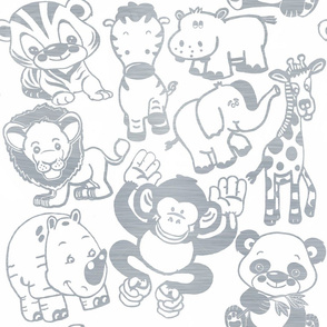 Zoo Animals Line Art Silver on White Design Challenge