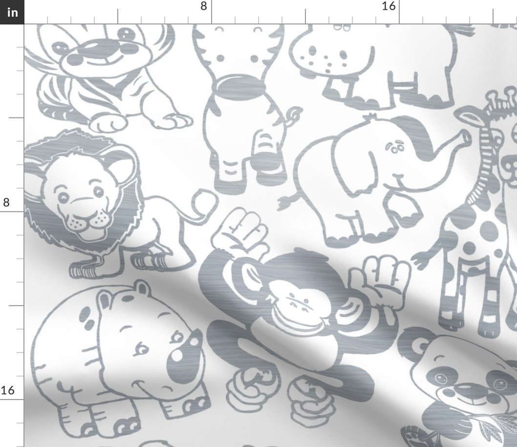 Zoo Animals Line Art Silver on White Design Challenge