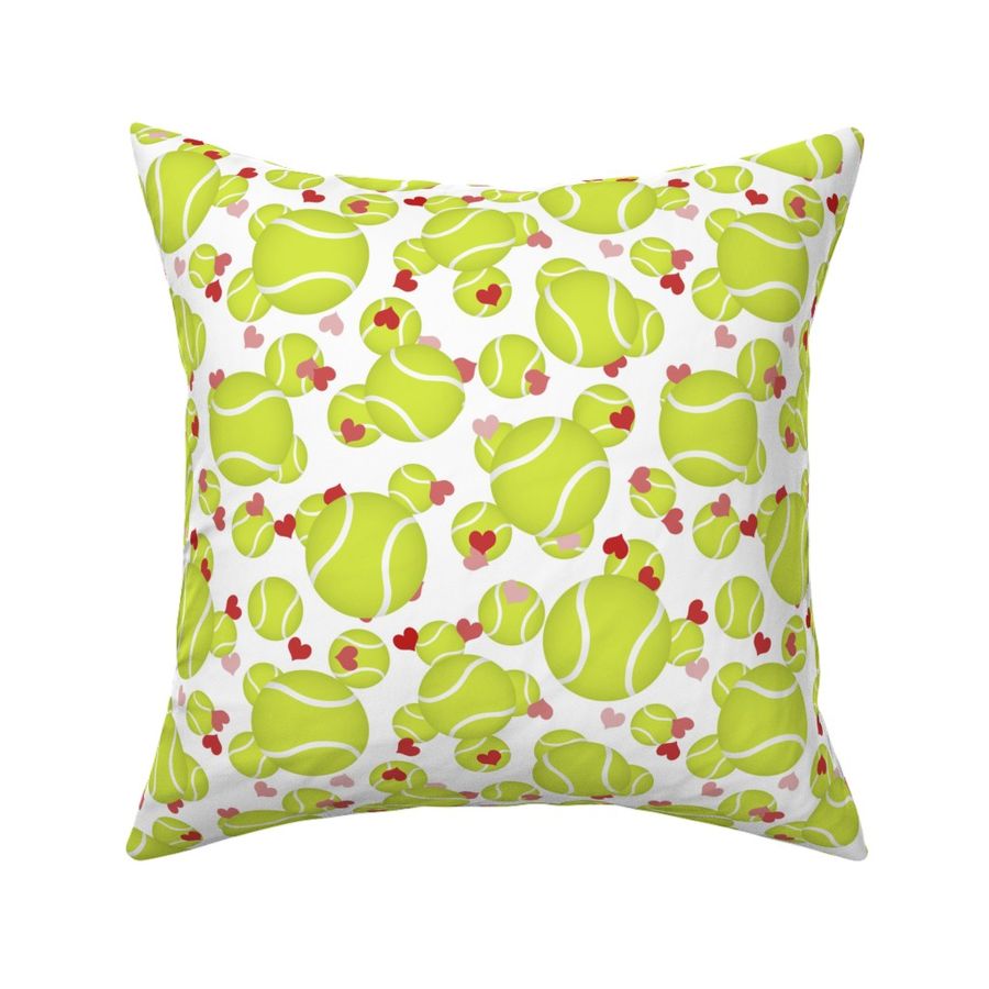 tennis balls sports pattern with pink and red hearts