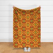 Orange and Green Cathedral Window Cheater Quilt with Medallion Centers