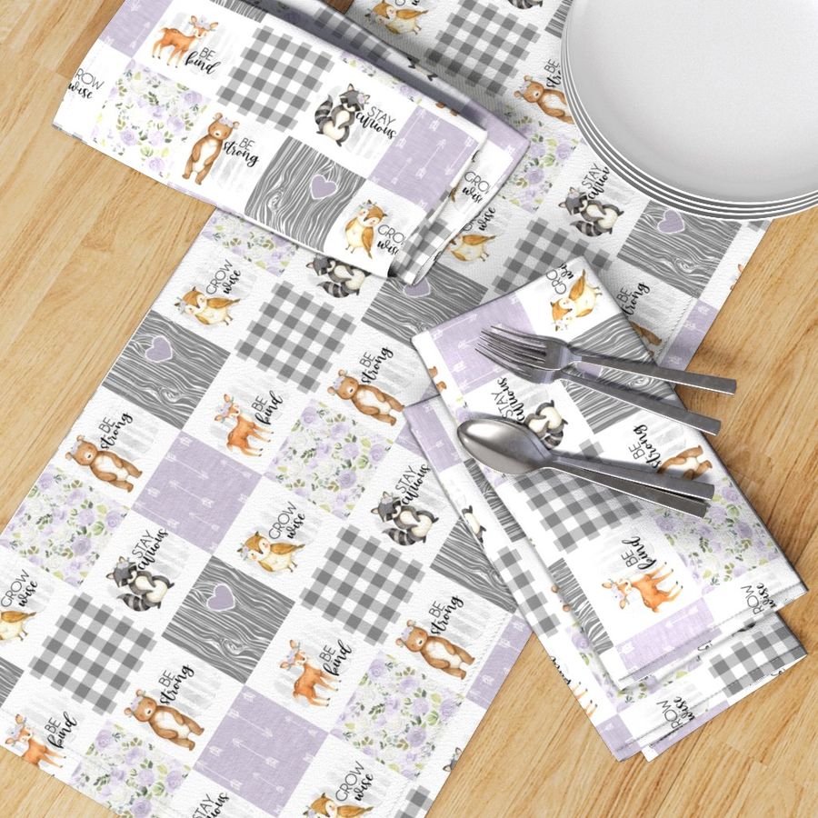 3 inch Woodland Buddies//Purple - Wholecloth Cheater Quilt - Rotated