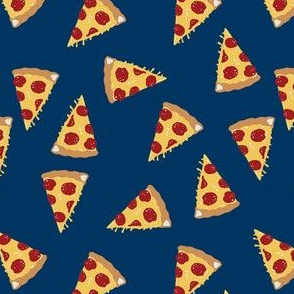 pizza fabric - pepperoni fabric with dripping cheese - navy