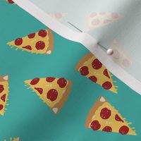 pizza fabric - pepperoni fabric with dripping cheese - turquoise